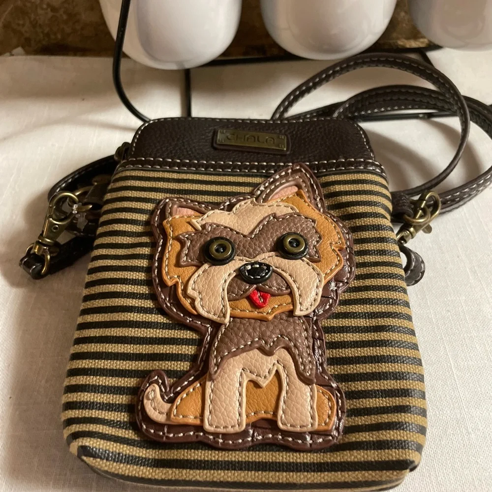 Chala Dog/ yorkie Striped Crossbody Bag with Dog